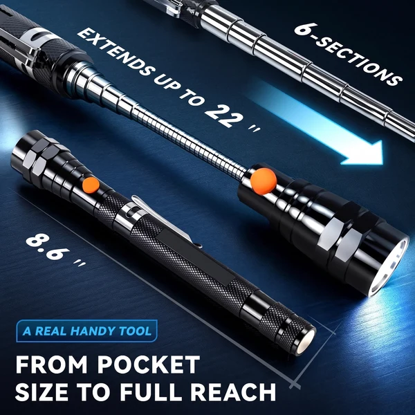 Extendable Magnetic Pickup Tools - Telescoping Magnet with LED Flashlight Gifts for Men, Fathers Day Mens Gifts from Daughter Son, Birthday Gifts for Men Dad Him Extendable Magnetic Pickup Tools - Telescoping Magnet with LED Flashlight Gifts for Men, Fathers Day Mens Gifts from Daughter Son, Birthday Gifts for Men Dad Him