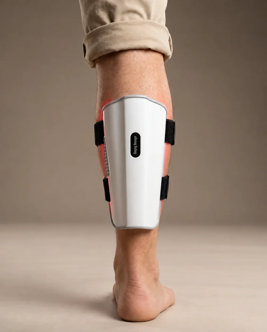 Close-up of CLENVOX calf sleeve showing EMS muscle stimulation