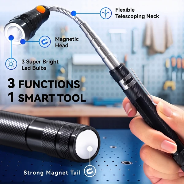 Extendable Magnetic Pickup Tools - Telescoping Magnet with LED Flashlight Gifts for Men, Fathers Day Mens Gifts from Daughter Son, Birthday Gifts for Men Dad Him Extendable Magnetic Pickup Tools - Telescoping Magnet with LED Flashlight Gifts for Men, Fathers Day Mens Gifts from Daughter Son, Birthday Gifts for Men Dad Him
